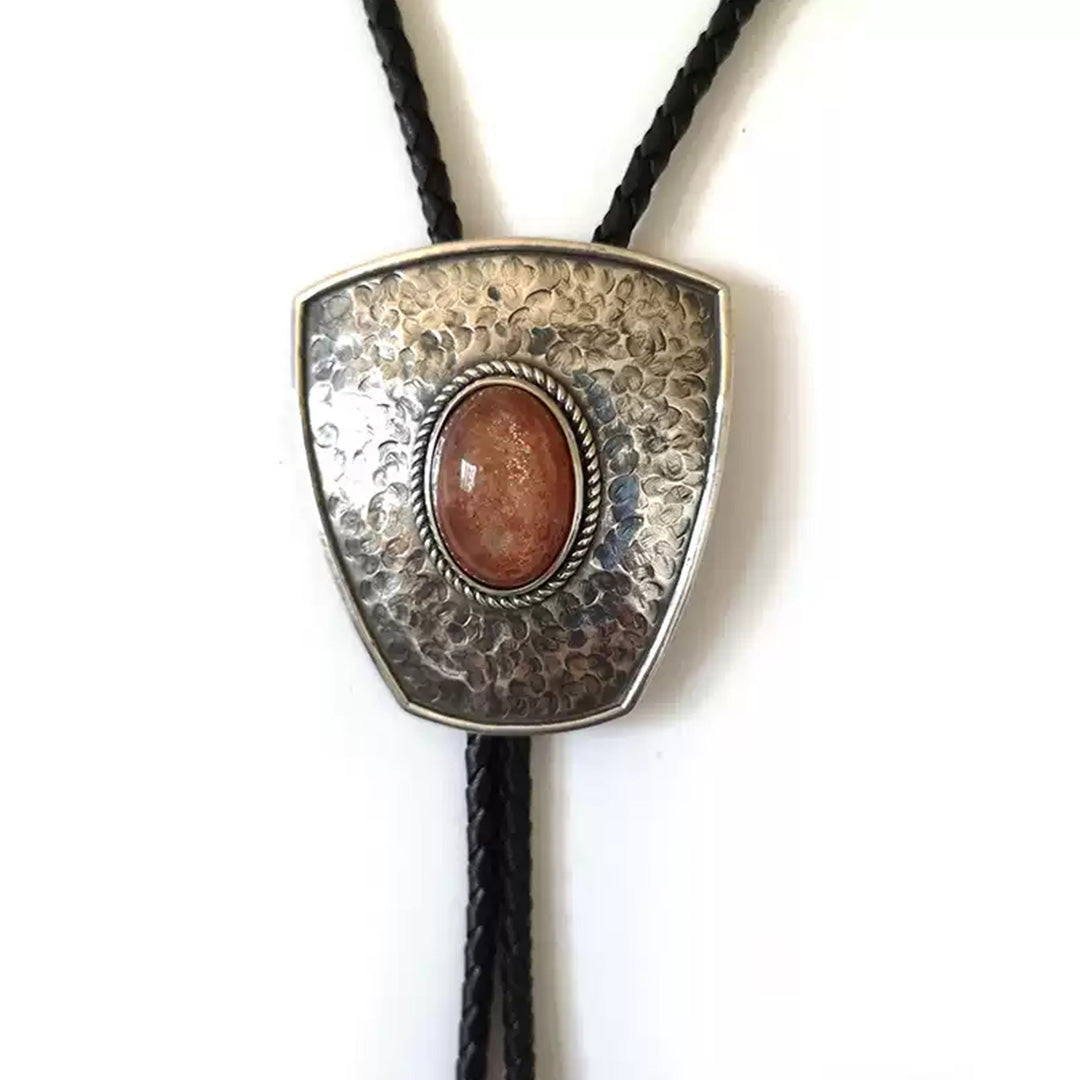Sunstone Silver Bolo Tie with Leather Cord