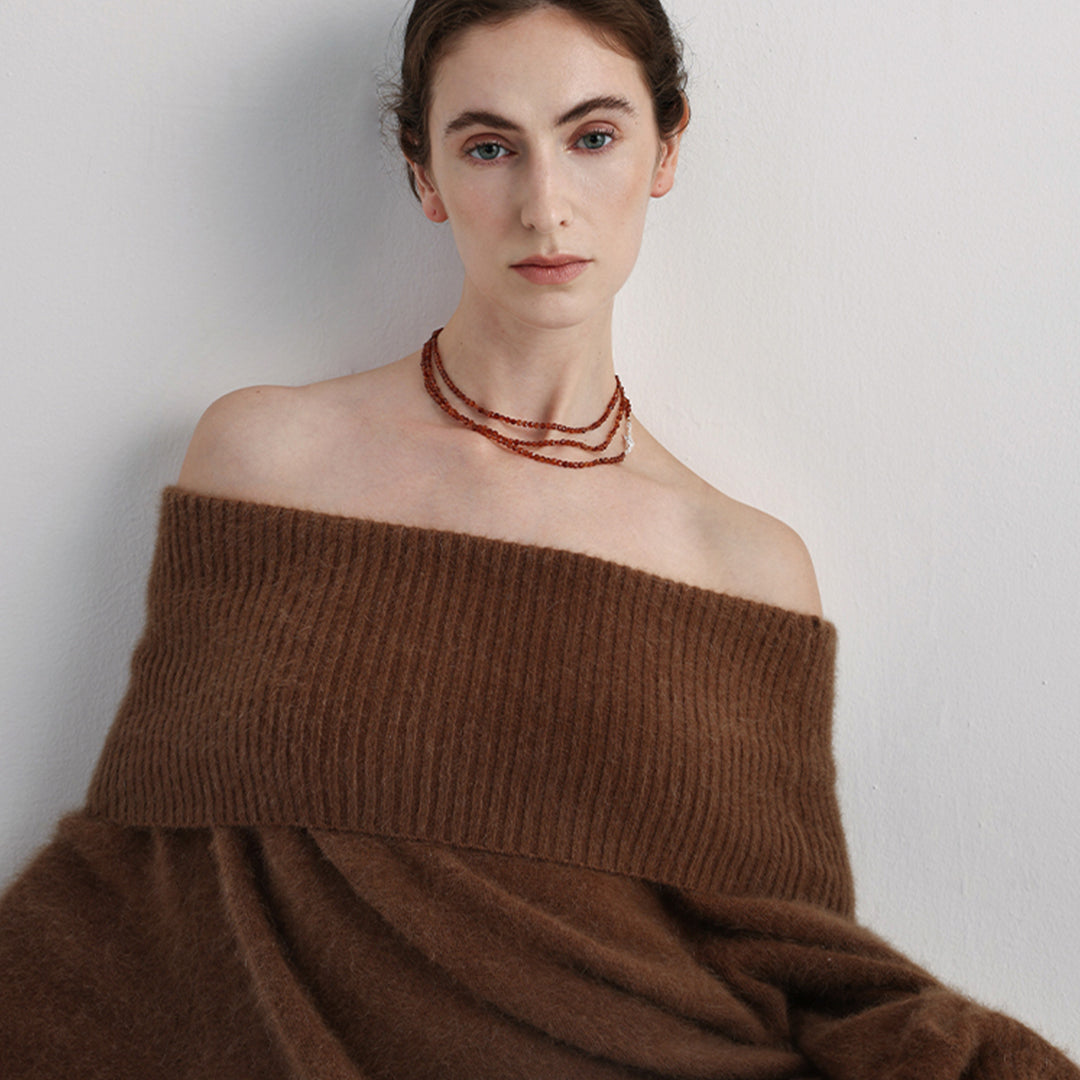 Long Gold Garnet Strand Necklace