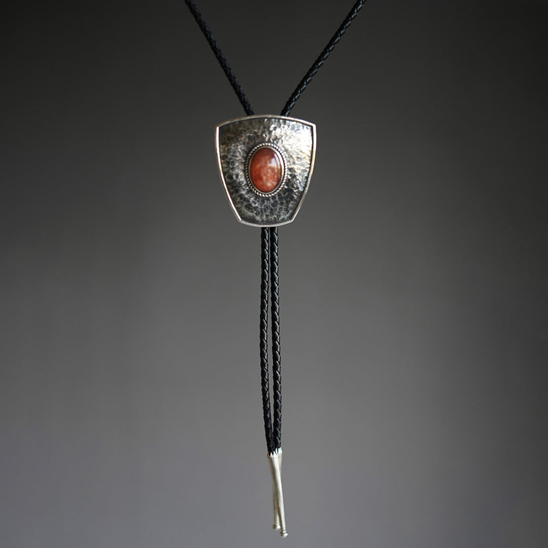 Sunstone Silver Bolo Tie with Leather Cord