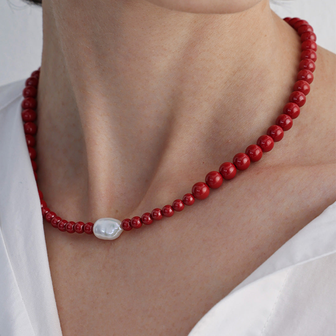 Lucky Keeper Natural Cinnabar Beaded Necklace