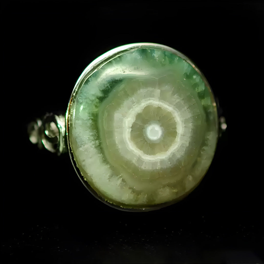 Ocean Jasper Agate Eye Silver Adjustable Ring
