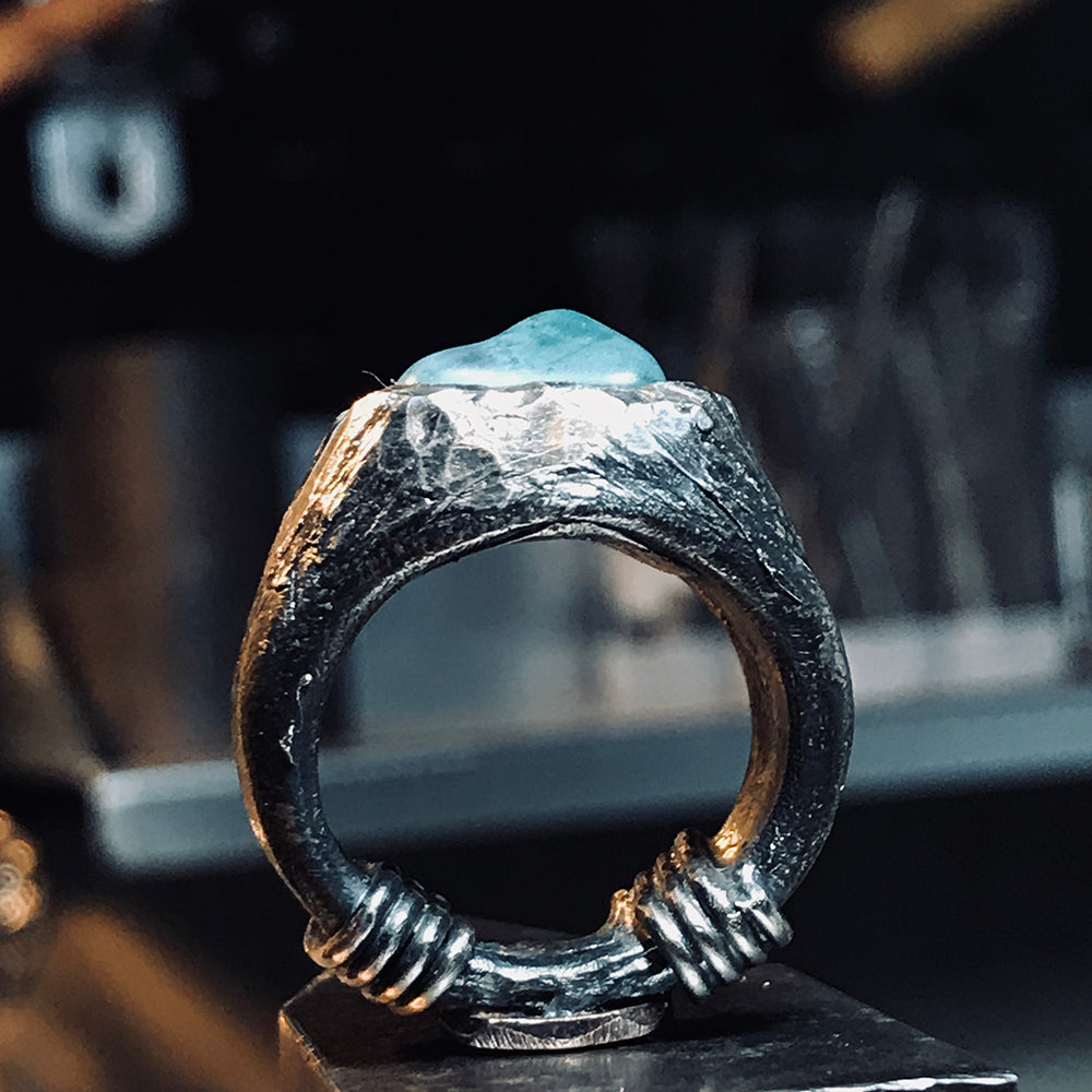 Raw Power-Handmade Custom Engraved Turquoise Silver Ring