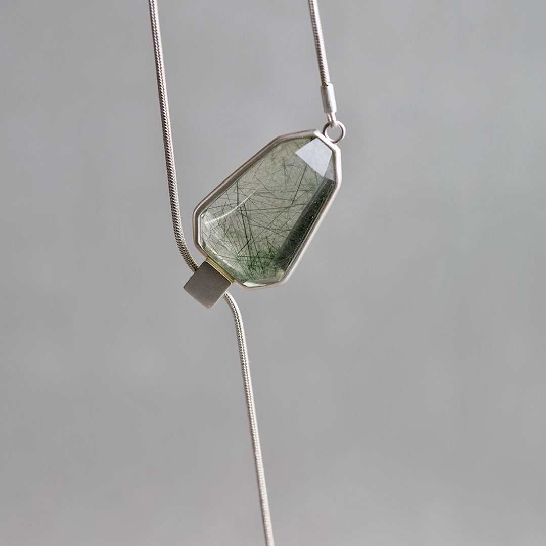 Vision Quest Rare Clear Green Rutilated Quartz Lariat Necklace