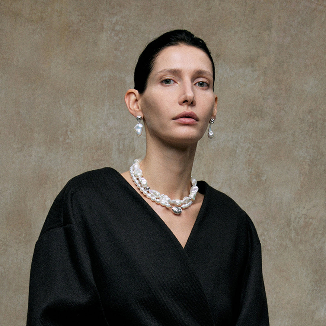Baroque Pearl Chunky Statement Beaded18K White Gold Plated Silver Choker