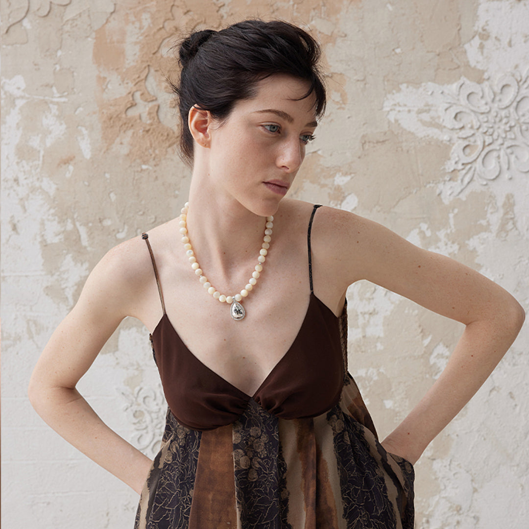 Modern Agate Bead 18K Gold Plated 18K White Gold Plated Necklace