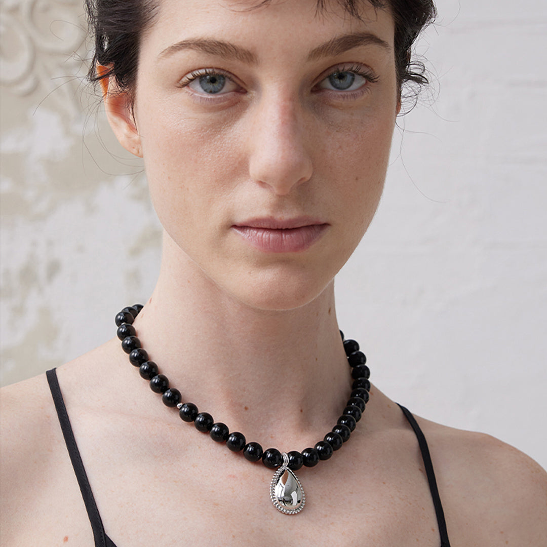 Modern Agate Bead 18K Gold Plated 18K White Gold Plated Necklace