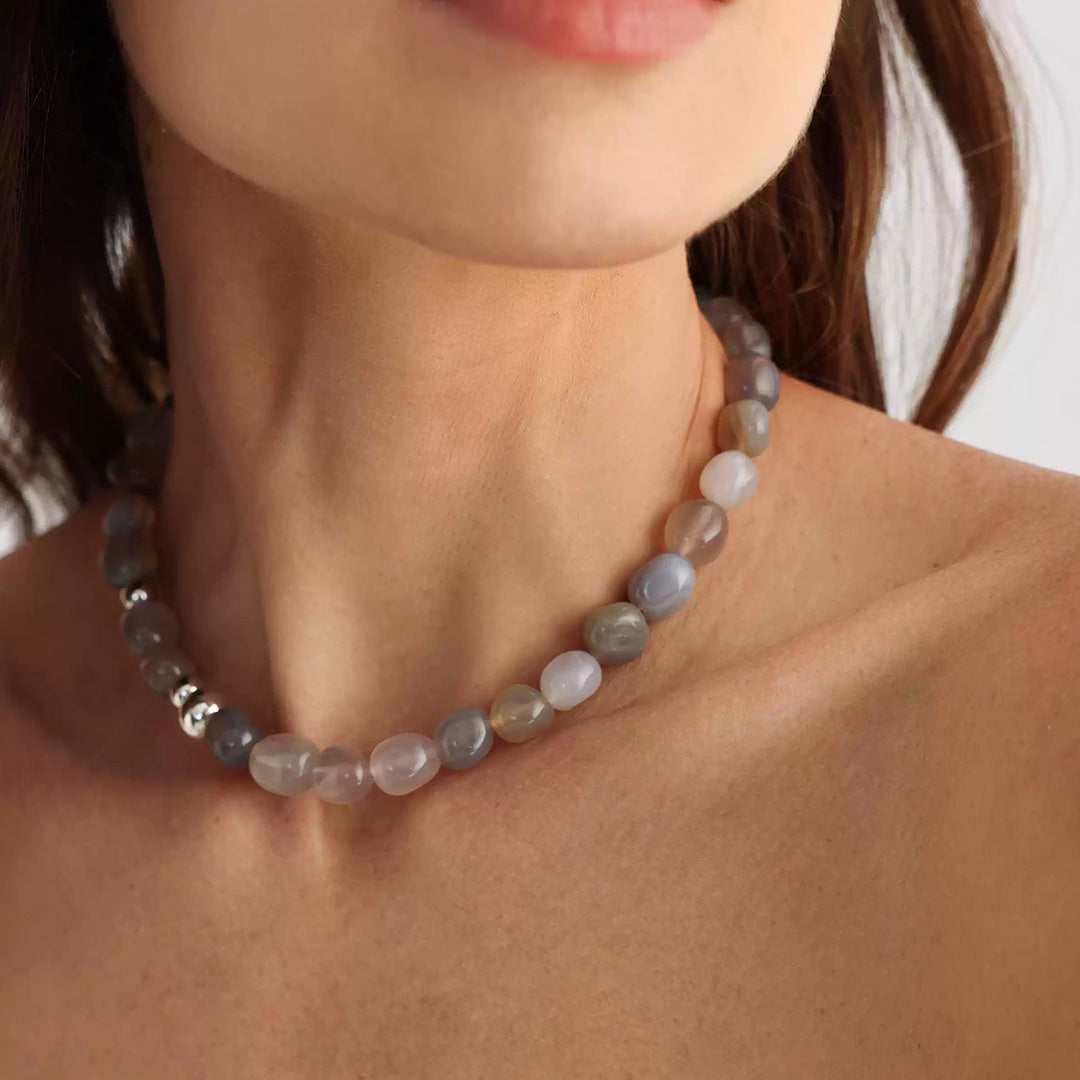 Earth Tone Gray Agate Beaded Necklace