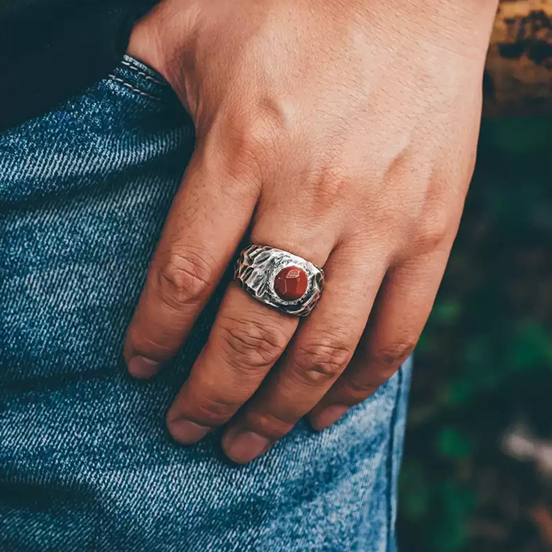 Adventure Spirit Natural South Red Agate Silver Ring