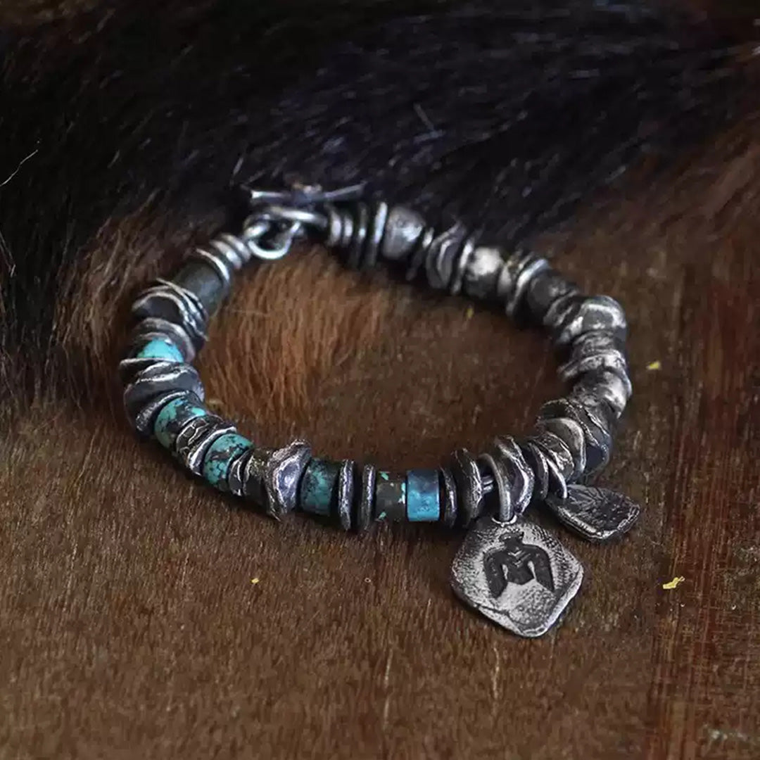 Wild Charm Silver Tiger Tooth Turquoise Beaded Bracelet