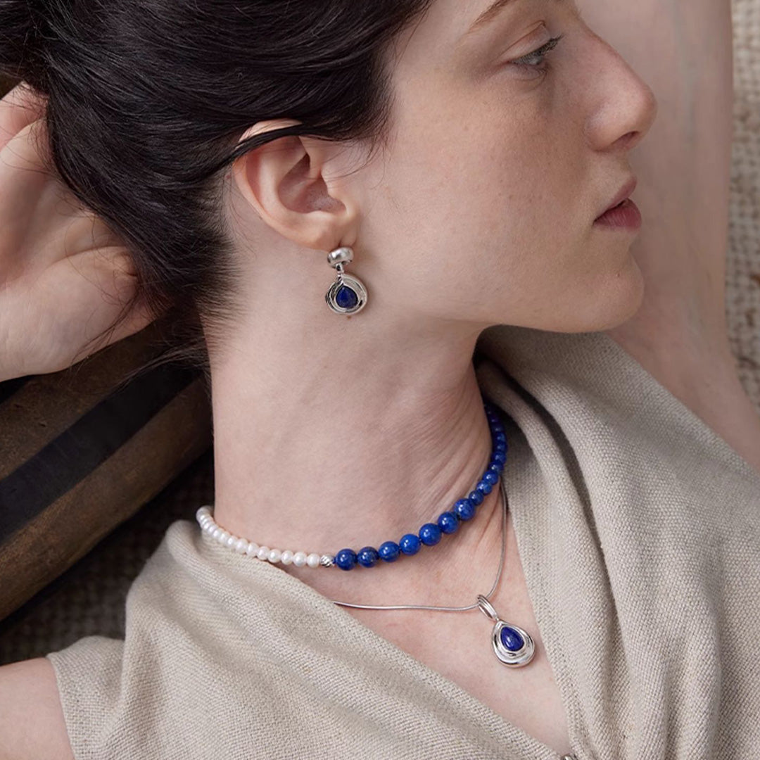 Mist Veil Lapis Lazuli  Sterling Silver Elegant Earring