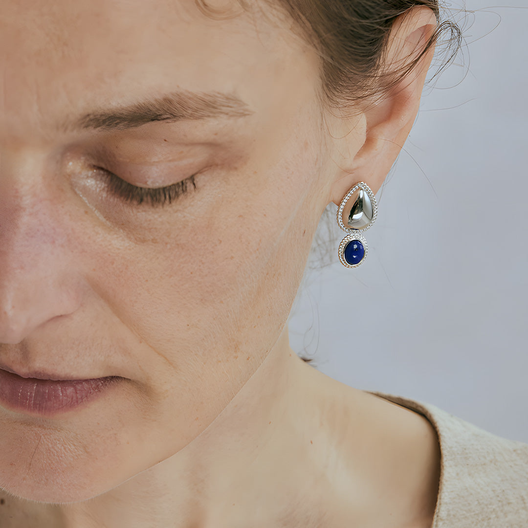 Tiger’s Eye Modern 18K White Gold Plated Earrings