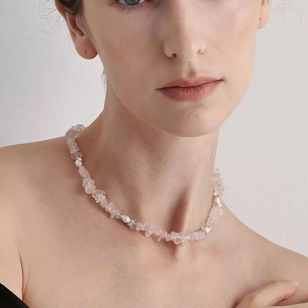 Natural Freeform Rose Quartz Necklace