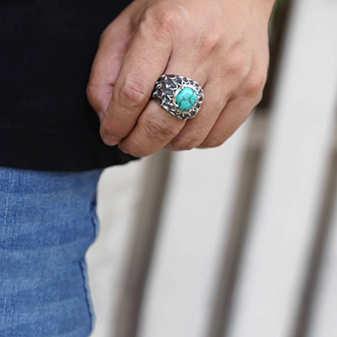 Sacred Guardian - Raw Turquoise Silver Dragon Scale Ring
