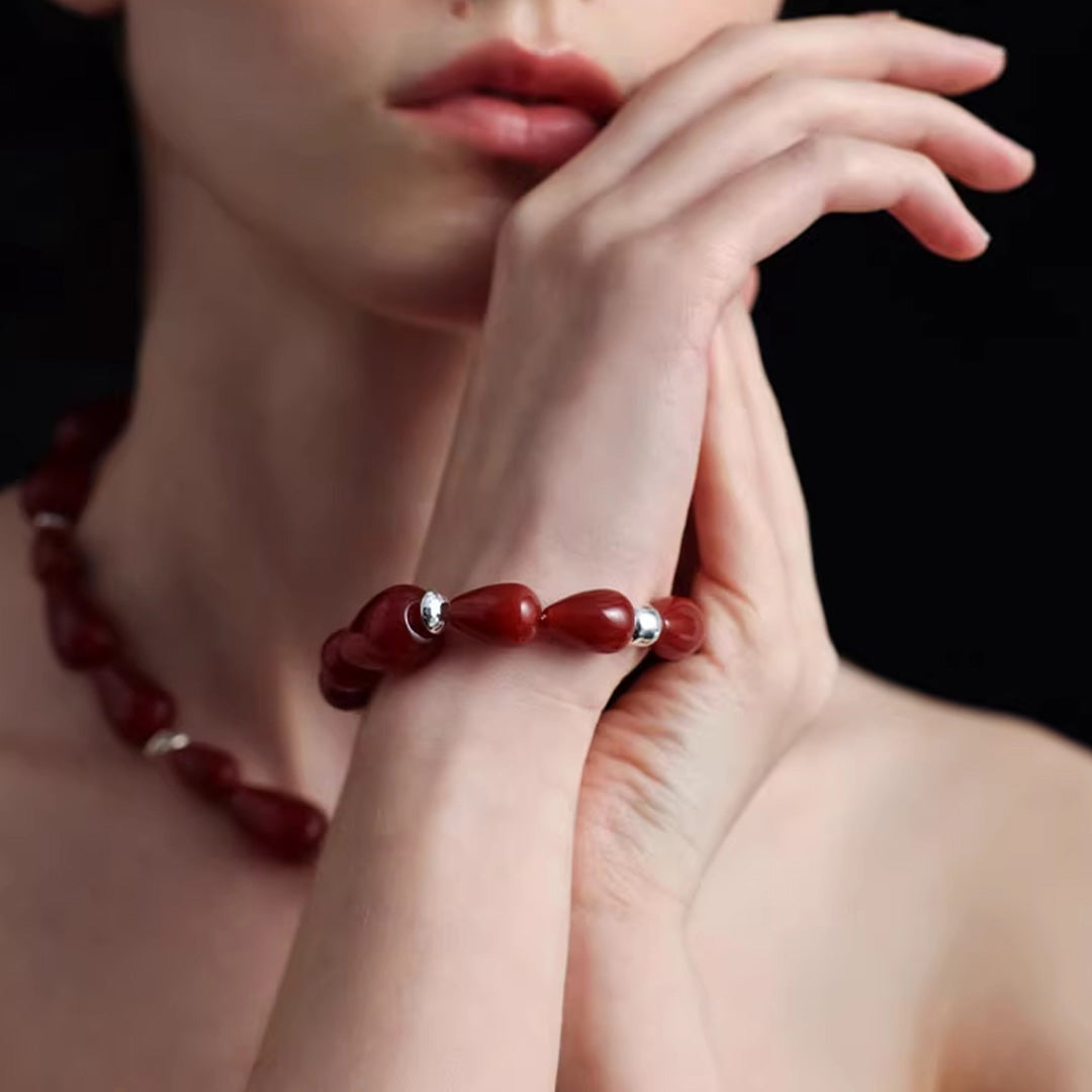 Minimalist Gradient Red Onyx  Bead Choker Jewelry Set