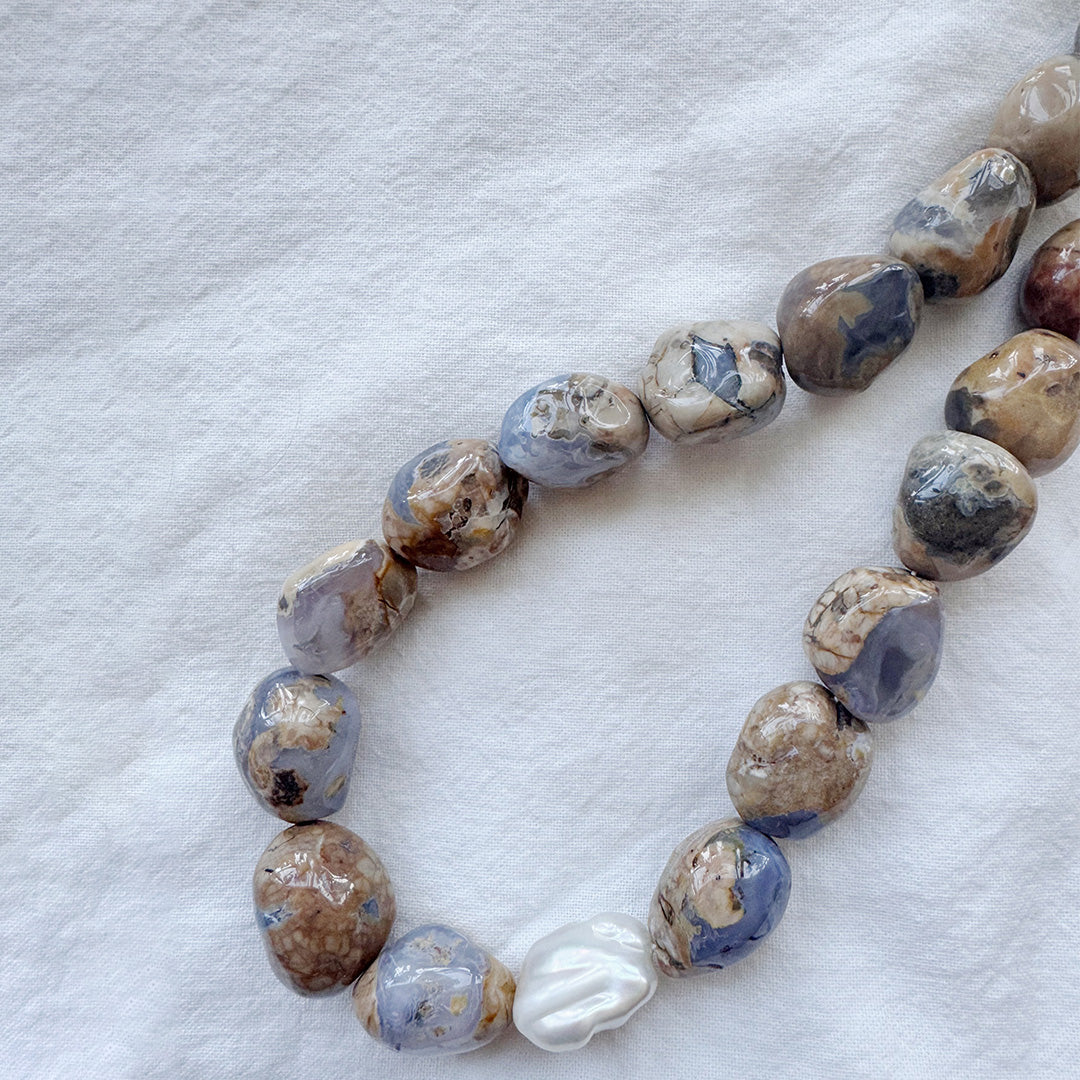 Attracting Prosperity Free Form Pietersite with Pearl Necklace