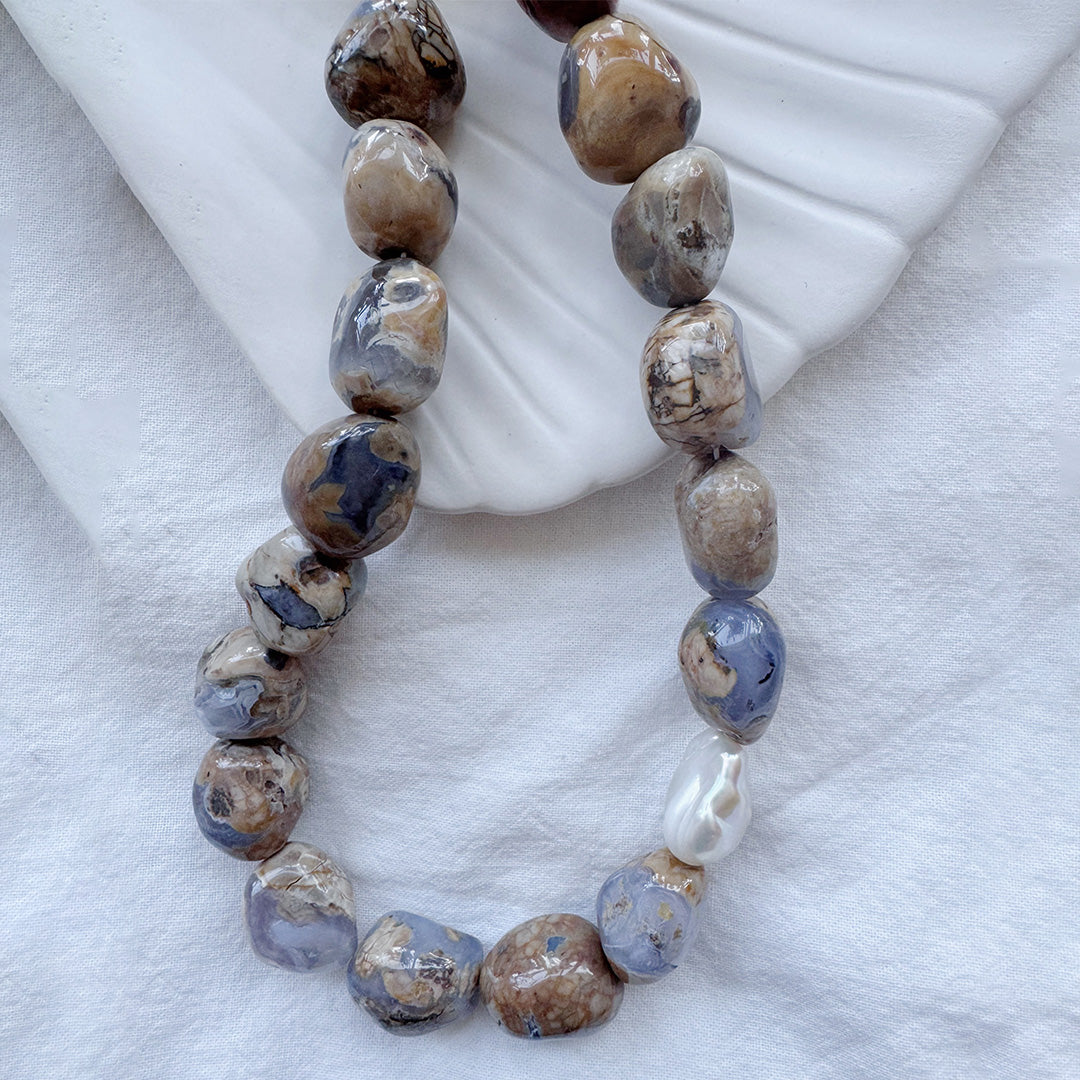 Attracting Prosperity Free Form Pietersite with Pearl Necklace