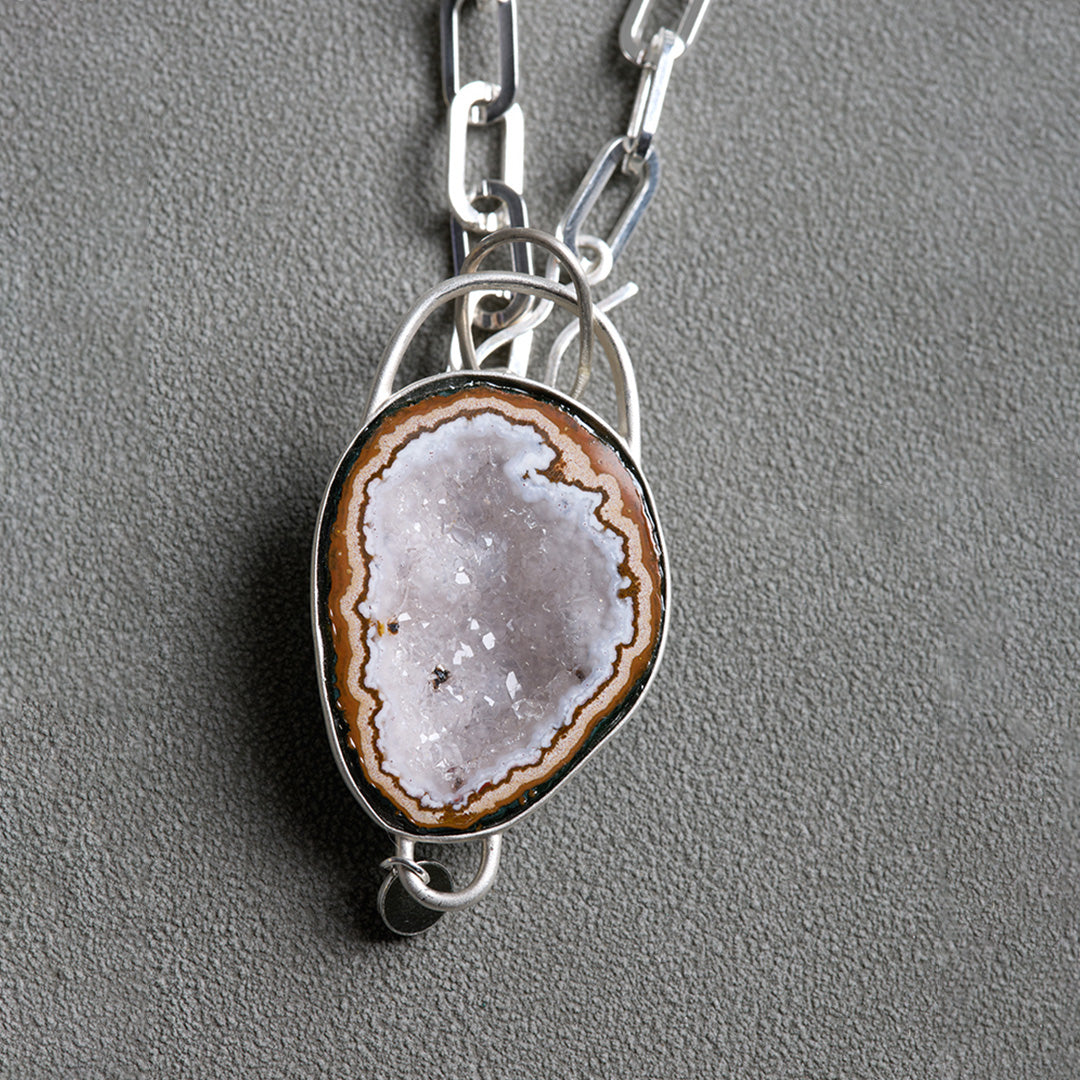 Geode Heart Natural Agate Geode Crystal Pendant