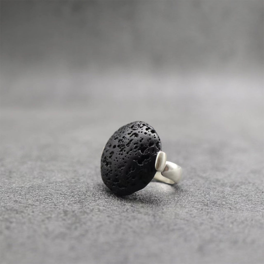 Inferno Heart Handmade Lava Stone Adjustable Ring