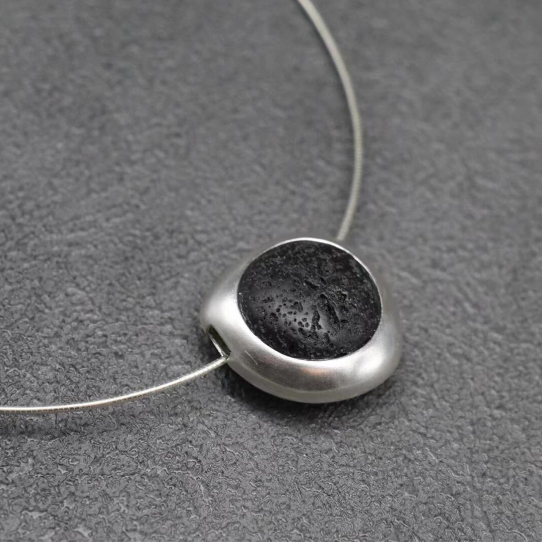 Inferno Heart Lava Stone Pendant Sterling Silver