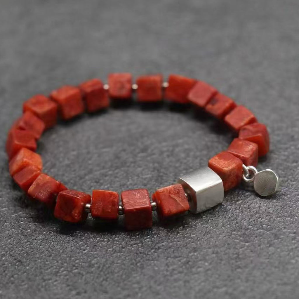 Ocean's Magnet Vital Coral Stone Silver Block  Bracelet