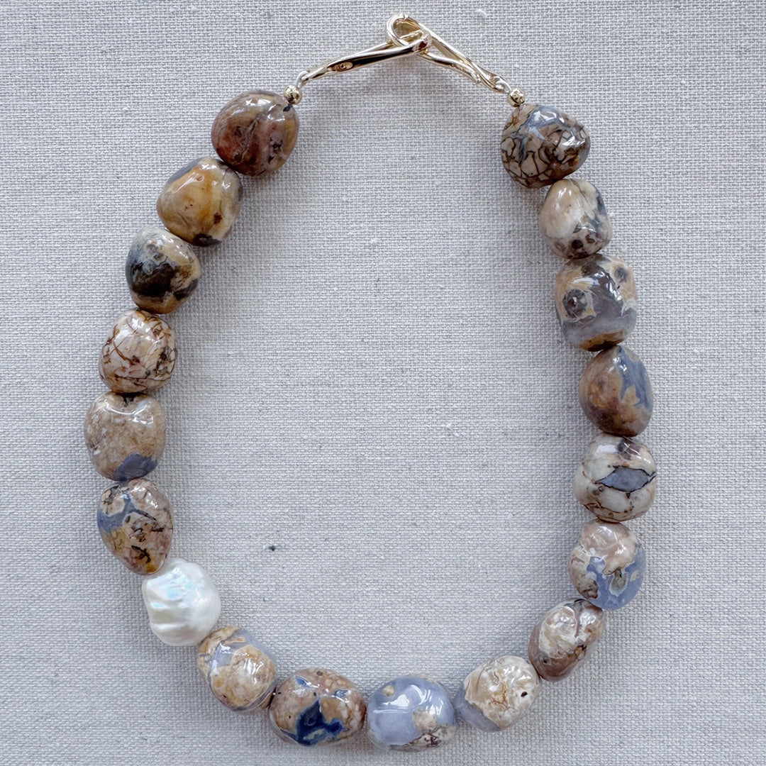 Attracting Prosperity Free Form Pietersite with Pearl Necklace