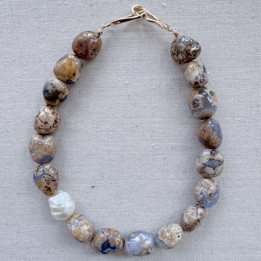 Attracting Prosperity Free Form Pietersite with Pearl Necklace