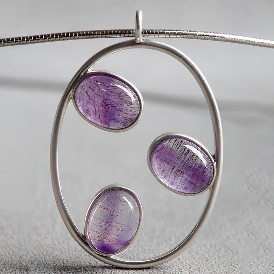 Astral Guide Violet Amethyst Rutilated Quartz Pendant - second image