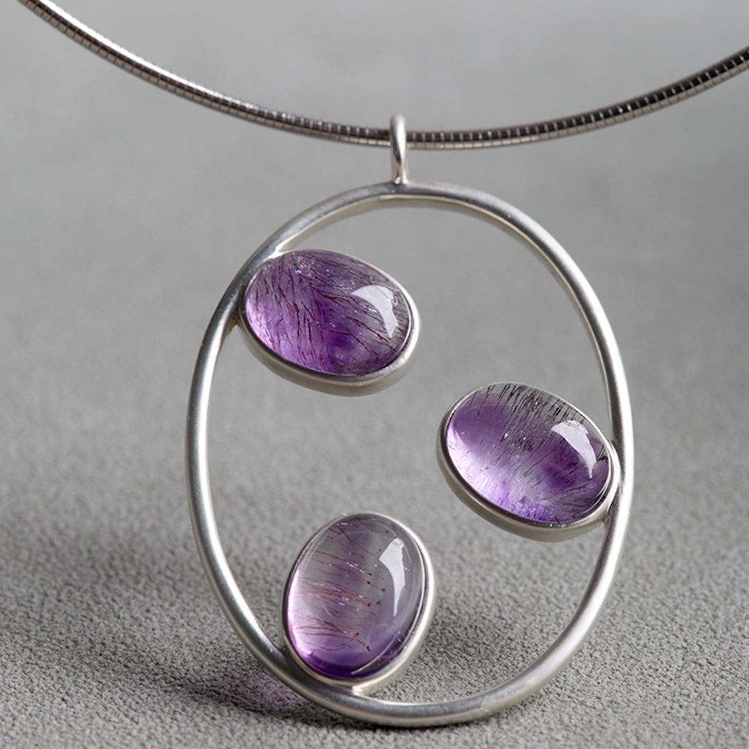 Astral Guide Violet Amethyst Rutilated Quartz Pendant
