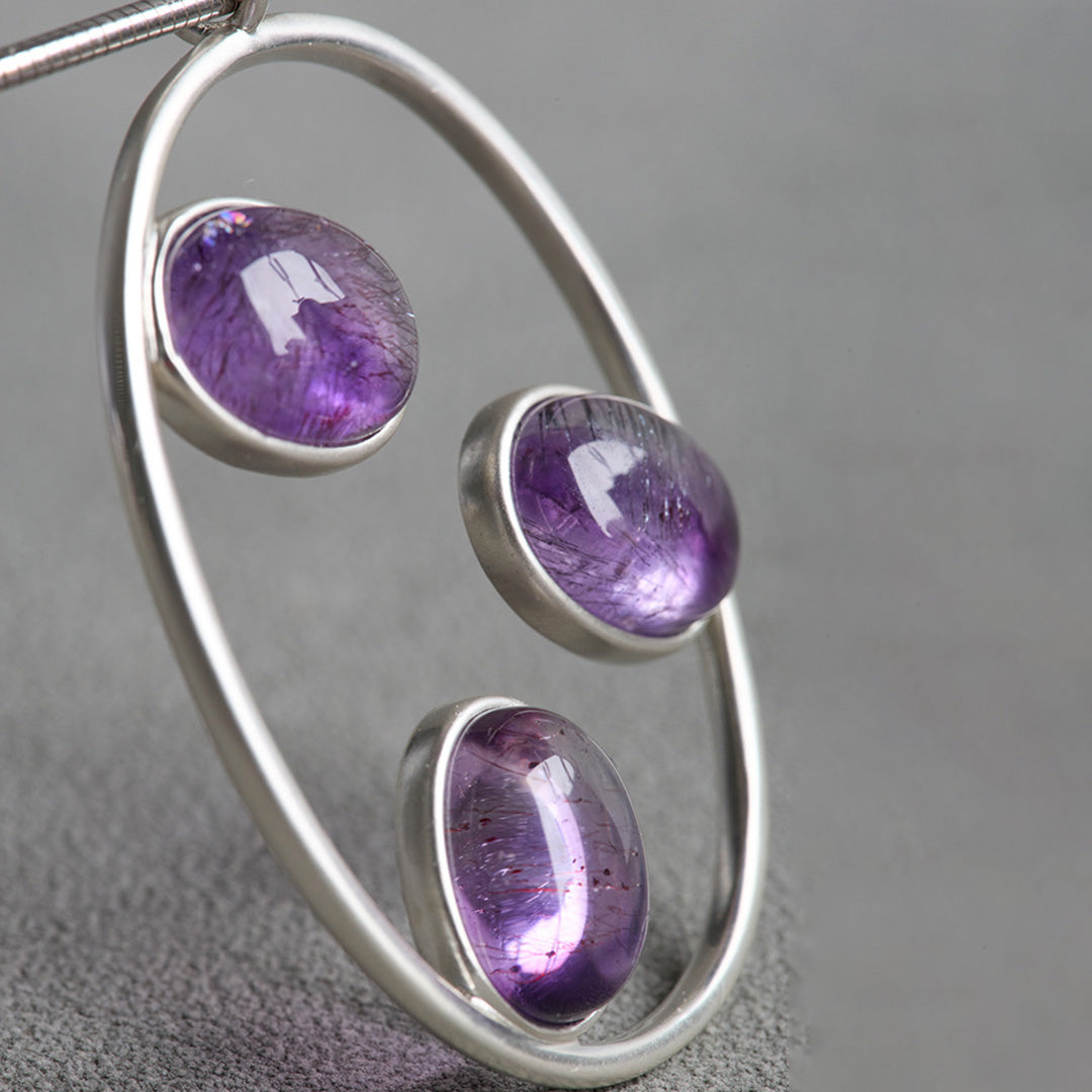 Astral Guide Violet Amethyst Rutilated Quartz Pendant
