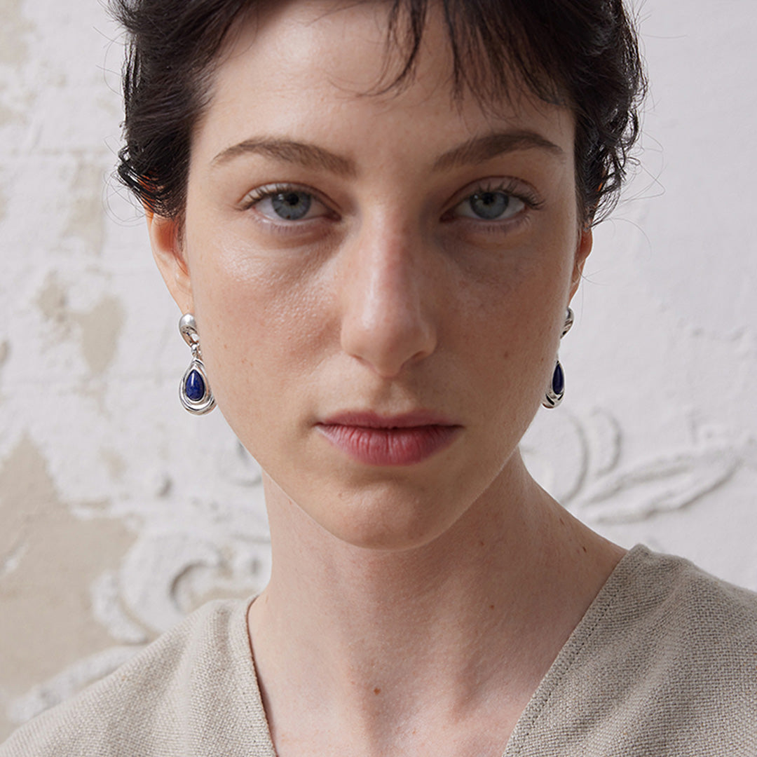 Mist Veil Lapis Lazuli  Sterling Silver Elegant Earring