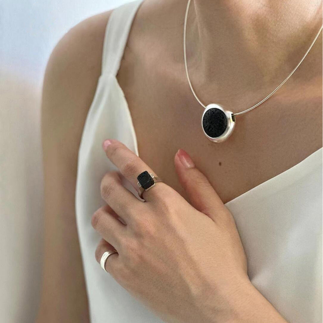Inferno Heart Lava Stone Pendant Sterling Silver